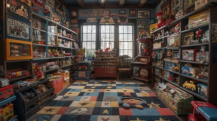 Fototapeta premium Conceptualize a room filled with vintage toys and games, transporting visitors back to their childhood with a nostalgic collection