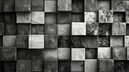 A black and white photo of a wall made up of squares, AI