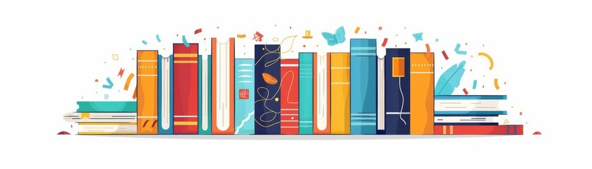 Arrange flat design side view book publishing theme cartoon drawing Tetradic color scheme