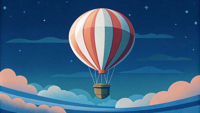 Scenic illustration of empty airship fly in sky for expedition template