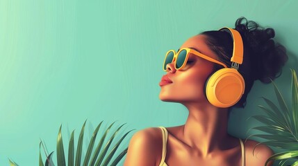 Making a summer playlist flat design side view musical vibes theme cartoon drawing Complementary...