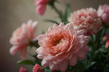 A close-up of a vibrant bouquet of pink flowers against a softly blurred background, 8k Ultra HD 