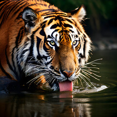 tiger drinking river water강물을 먹고있는 호랑이Generative AI