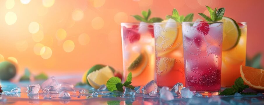 Making summer mocktails flat design side view refreshing drinks theme 3D render Tetradic color scheme