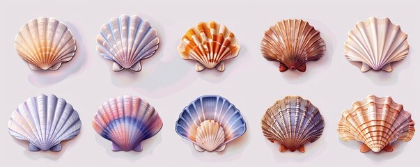 Morning shell collection flat design top view seaside hobby theme animation Complementary Color Scheme