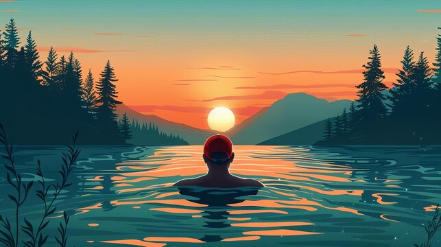 Open water swimming flat design front view aquatic fitness theme animation Complementary Color Scheme