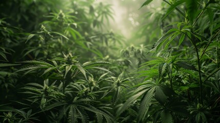 Naklejka premium Vibrant Green Cannabis Leaves Close-Up