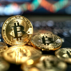 Bitcoin tokens on keyboard