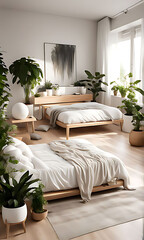  Scandinavian interior design of modern bedroom. 