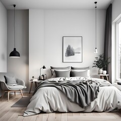  Scandinavian interior design of modern bedroom. 