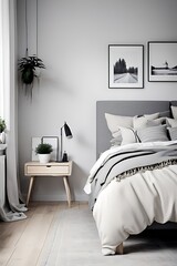 Scandinavian interior design of modern bedroom.	