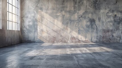 A concrete floor with a window and some light coming in, AI