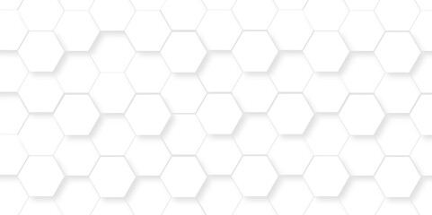 Abstract pattern with hexagonal white and gray technology line paper background. Hexagonal 3d grid tile and mosaic structure mess cell. white and gray hexagon honeycomb geometric copy space.
