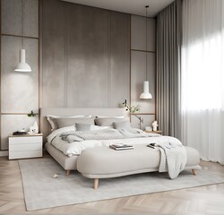 Scandinavian interior design of modern bedroom.	