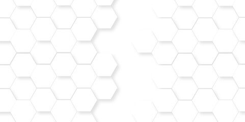 Vector abstract pattern with hexagonal white and gray technology line paper background. Hexagonal 3d grid tile and mosaic structure mess cell. white and gray hexagon honeycomb geometric copy space.