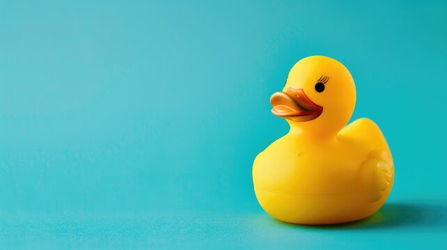 Yellow rubber duck on blue background