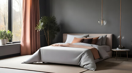 Obraz premium comfortable bedroom in modern minimalist style