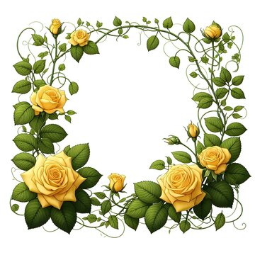 yellow rose frame, Ivy vines, Green leaves, Branches, Intricate beautiful pic
