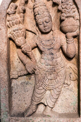 Sri-Lanka rock art of bas relief sculptures of God, Animals carved in the monolithic rock