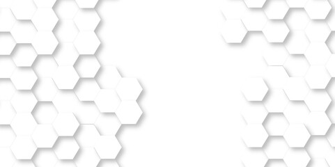 Fototapeta premium Vector abstract pattern with hexagonal white and gray technology line paper background. Hexagonal 3d grid tile and mosaic structure mess cell. white and gray hexagon honeycomb geometric copy space.