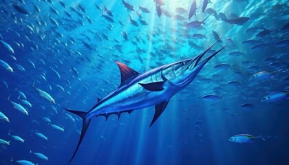 Giant Marlin fish in the ocean, beautiful view of marlin fish in the blue ocean