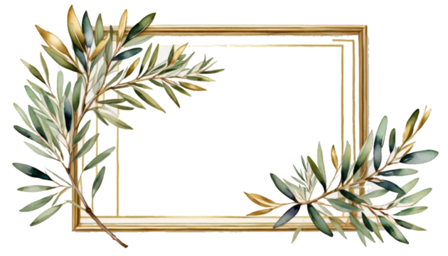 hand card tree template floral branch watercolor golden greeting olive frame design painted illustration botanical leaf oil berry branding cooking cosmetic decoration diet greece hand-drawn harvest