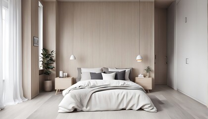 Scandinavian interior design of modern bedroom.	