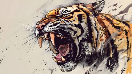 Angry tiger head hand drawn sketch illustration Wild animals