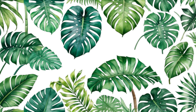 plants frame leaves rainforest palm white monstera jungle green watercolor banana drawing banner tropical background seamless leaf border art beautiful botanical tree branch colourful decoration - Powered by Adobe