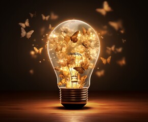 Light bulb and butterflies with some falling from them