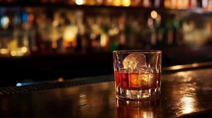 Close Up of a Glass of Alcohol on a Bar