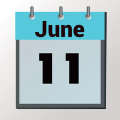 vector calendar page with date June 11, light colors
