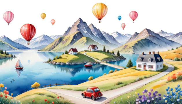 cars horizontal landscape hills lake border ballon clouds pattern poster watercolor seamless illustration ship lonely mountains children house s trail mountain adventure panorama city hot air balloon - Powered by Adobe