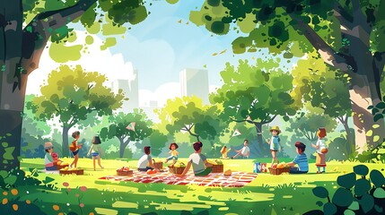 Joyful Park Picnic: Kids Eating and Playing Together Outdoors