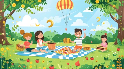 A group of children are having a picnic in a park
