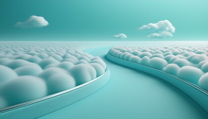 Fototapeta premium A series of small, puffy clouds forming a winding path leading into the distance, 