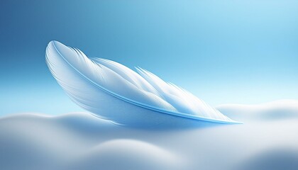 A soft, ethereal cloud in the shape of a feather, floating serenely against a smooth, 