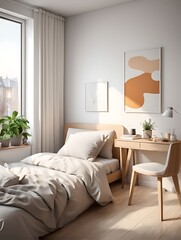Scandinavian interior design of modern bedroom.	