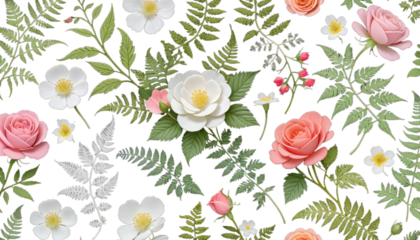 design flower background primrose drawn moss coral bells paper roses hand floral black pattern line white rose copyspace wild doodle ink elegant ferns fancy border mother's day drawing vignetting art