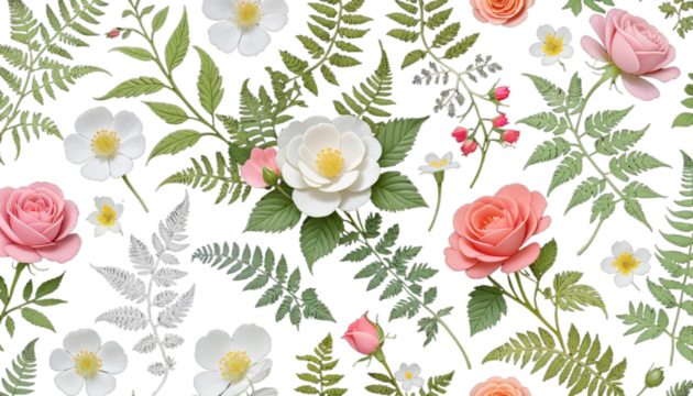 design flower background primrose drawn moss coral bells paper roses hand floral black pattern line white rose copyspace wild doodle ink elegant ferns fancy border mother's day drawing vignetting art