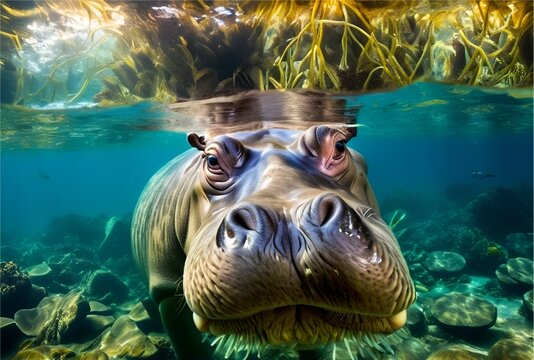hippopotamus underwater, AI generated