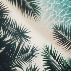 Beautiful abstract background concept banner for summer vacation, poolside, wave, natural, tropical, palm, beautiful, palm leaves, illustration, holiday, wallpaper, art, leaf, marine, sea, noon sun, d