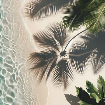 Beautiful abstract background concept banner for summer vacation, poolside, wave, natural, tropical, palm, beautiful, palm leaves, illustration, holiday, wallpaper, art, leaf, marine, sea, noon sun, d