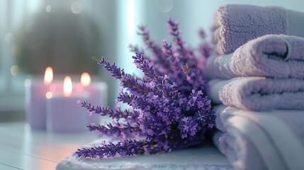 Lavender and candles in a tranquil spa ambiance