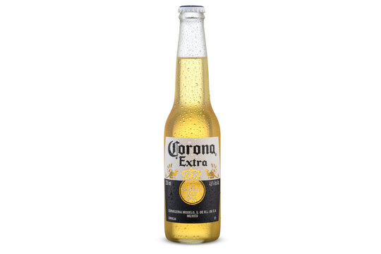 S&atilde;o Paulo, Brazil- May 11, 2024 CORONA EXTRA beer, cold beer bottle, on a white background