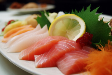 A plate of fresh sashimi generative AI