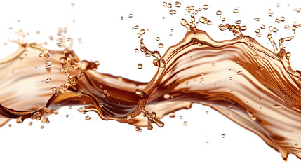 Brown cream coffee liquid swirl splash with little foundation bubbles isolated on white background PNG
