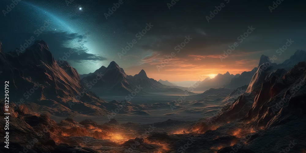 Wall mural unknown planet from outer space. space nebula. cosmic cluster of stars. outer space background