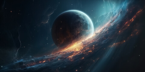 Obraz premium Unknown planet from outer space. Space nebula. Cosmic cluster of stars. Outer space background