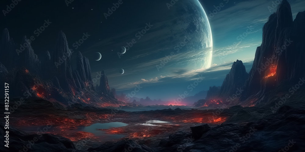 Wall mural unknown planet from outer space. space nebula. cosmic cluster of stars. outer space background